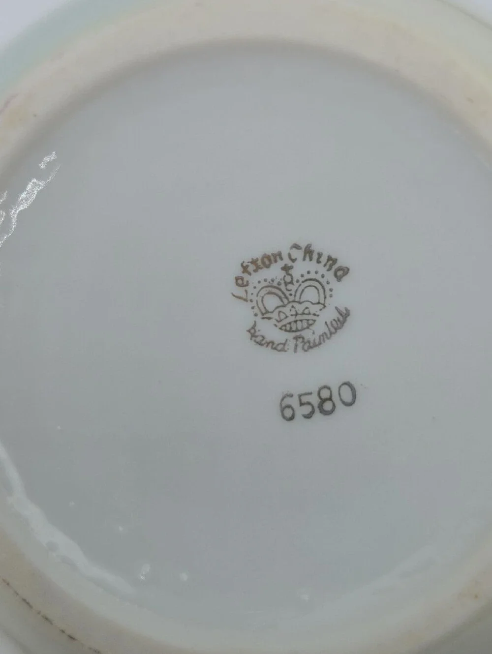 Cream Porcelain Vase with Pink Rose Motif and Gold Rim